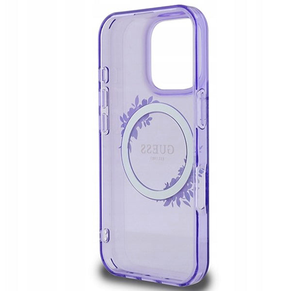 Custodia MagSafe per Apple iPhone 16 Pro Max, Guess, IML Flowers Wreath, Viola