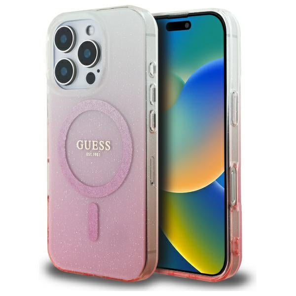 MagSafe Hülle für Apple iPhone 16 Pro Max, Guess, IML Glitter Gradient, Rosa