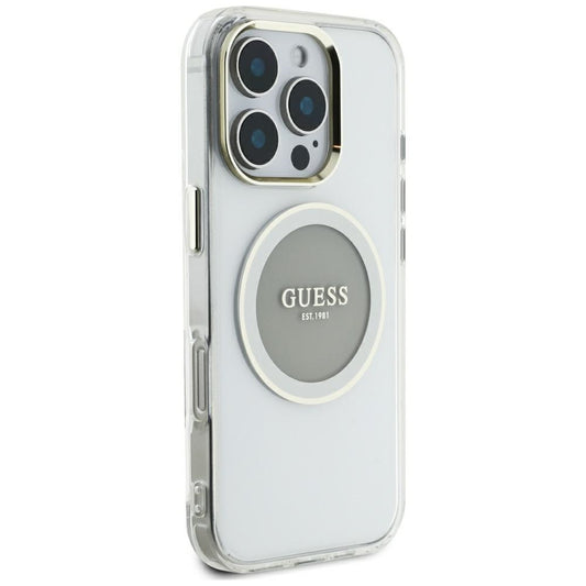 Housse MagSafe pour Apple iPhone 16 Pro Max, Guess, IML Cercle Métallique Coloré, Gris