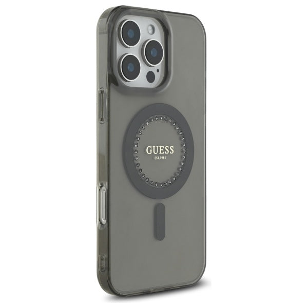 MagSafe Hülle für Apple iPhone 16 Pro Max, Guess, IML Rhinestone, Schwarz