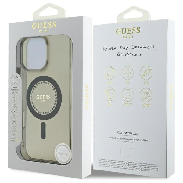 MagSafe Hülle für Apple iPhone 16 Pro Max, Guess, IML Rhinestone, Schwarz