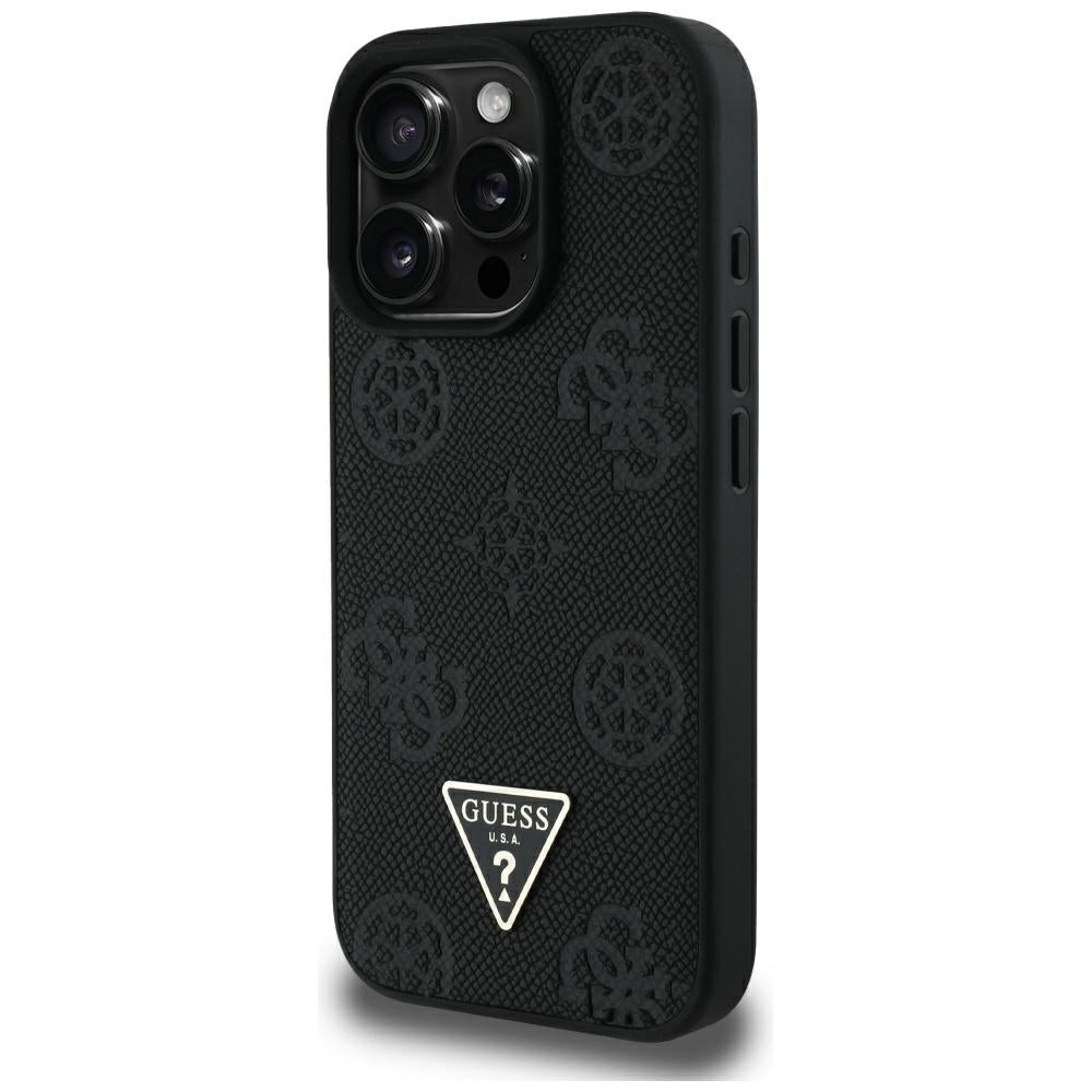 Custodia MagSafe per Apple iPhone 16 Pro Max, Guess, Peony Grained Hot Stamp Triangle, Nera