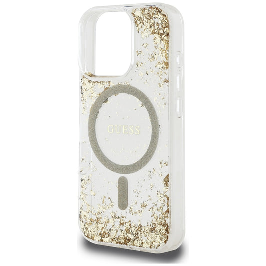 Coque MagSafe pour Apple iPhone 16 Pro Max, Guess, Resin Bottom Glitter, Dorée