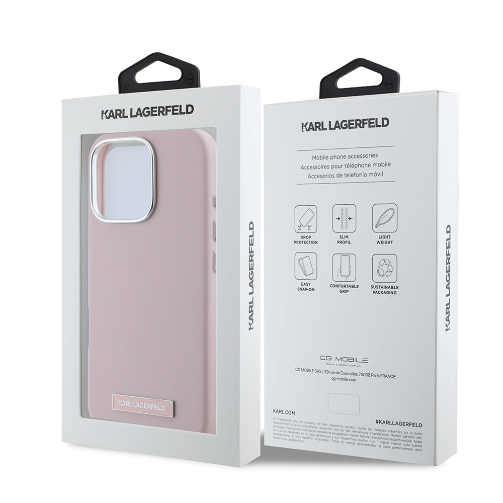 Coque MagSafe pour Apple iPhone 16 Pro Max, Karl Lagerfeld, FW Metal Plate, Rose