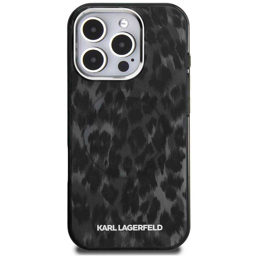 Étui MagSafe pour Apple iPhone 16 Pro Max, Karl Lagerfeld, Motif Léopard IML, Noir
