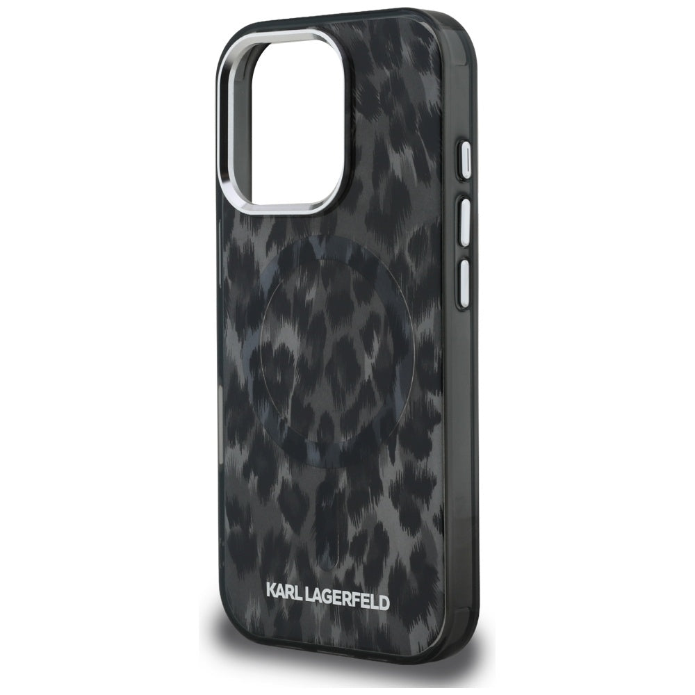 Étui MagSafe pour Apple iPhone 16 Pro Max, Karl Lagerfeld, Motif Léopard IML, Noir