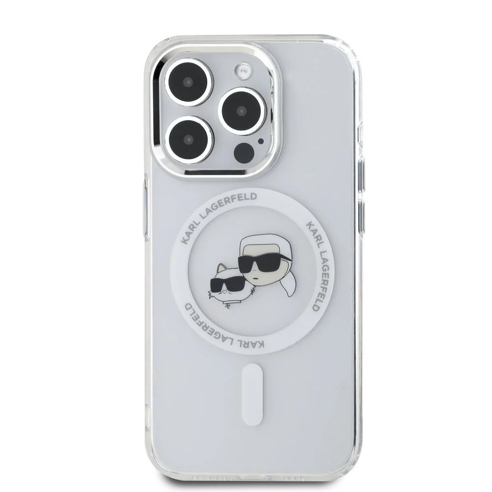 Coque MagSafe pour Apple iPhone 16 Pro Max, Karl Lagerfeld, IML Metal Karl & Choupette's Heads, Blanche