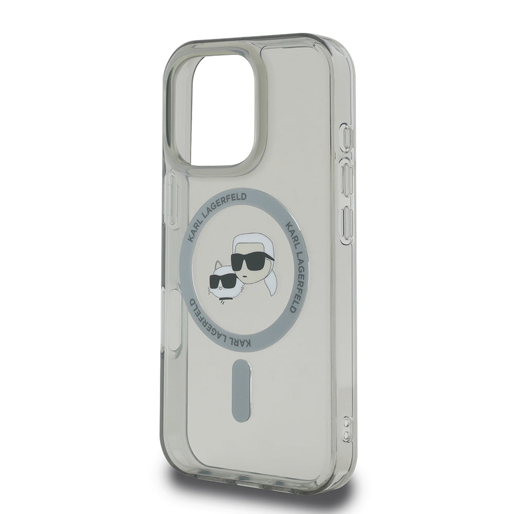 Custodia MagSafe per Apple iPhone 16 Pro Max, Karl Lagerfeld, IML Metal Karl & Choupette's Heads, Nera