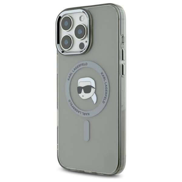MagSafe Hülle für Apple iPhone 16 Pro Max, Karl Lagerfeld, IML Metal Karl's Head, Schwarz