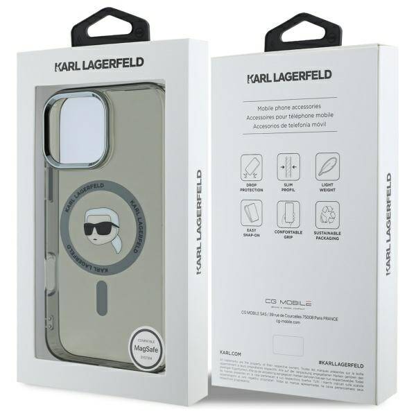 MagSafe Hülle für Apple iPhone 16 Pro Max, Karl Lagerfeld, IML Metal Karl's Head, Schwarz
