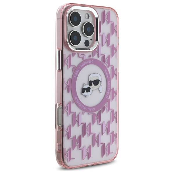 Custodia MagSafe per Apple iPhone 16 Pro Max, Karl Lagerfeld, IML Monogramma Karl & Choupette's Heads, Rosa