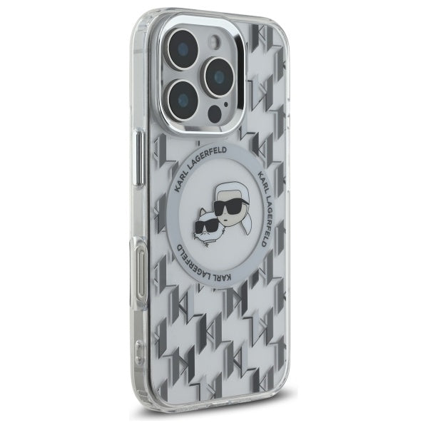 Custodia MagSafe per Apple iPhone 16 Pro Max, Karl Lagerfeld, IML Monogramma Karl & Choupette's Heads, Trasparente