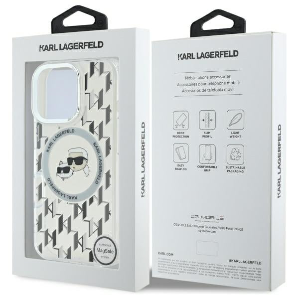 Custodia MagSafe per Apple iPhone 16 Pro Max, Karl Lagerfeld, IML Monogramma Karl & Choupette's Heads, Trasparente