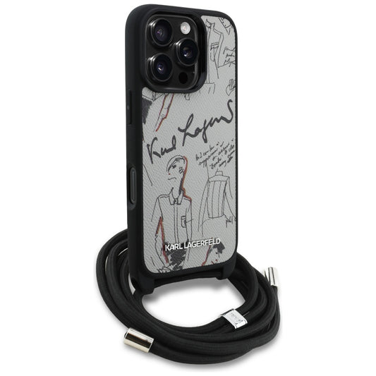 Étui MagSafe pour Apple iPhone 16 Pro Max, Karl Lagerfeld, Saffiano Crossbody, Gris