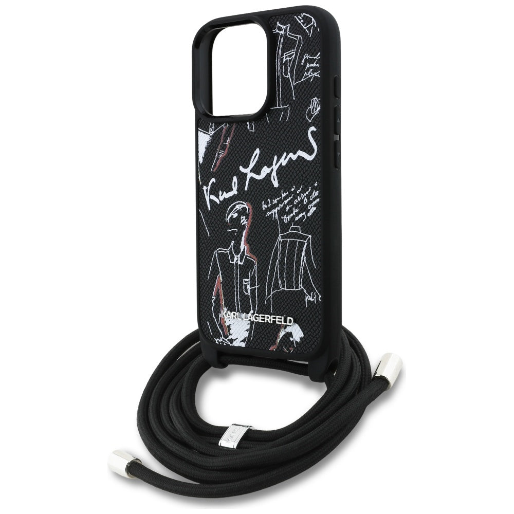 Custodia MagSafe per Apple iPhone 16 Pro Max, Karl Lagerfeld, Saffiano Crossbody, Nera