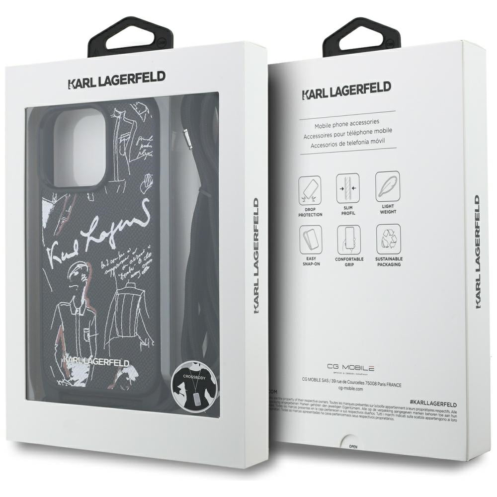 Custodia MagSafe per Apple iPhone 16 Pro Max, Karl Lagerfeld, Saffiano Crossbody, Nera