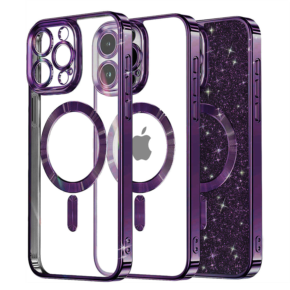 Custodia MagSafe per Apple iPhone 16 Pro Max, Techsuit, Luxury Glitter, Viola Scuro
