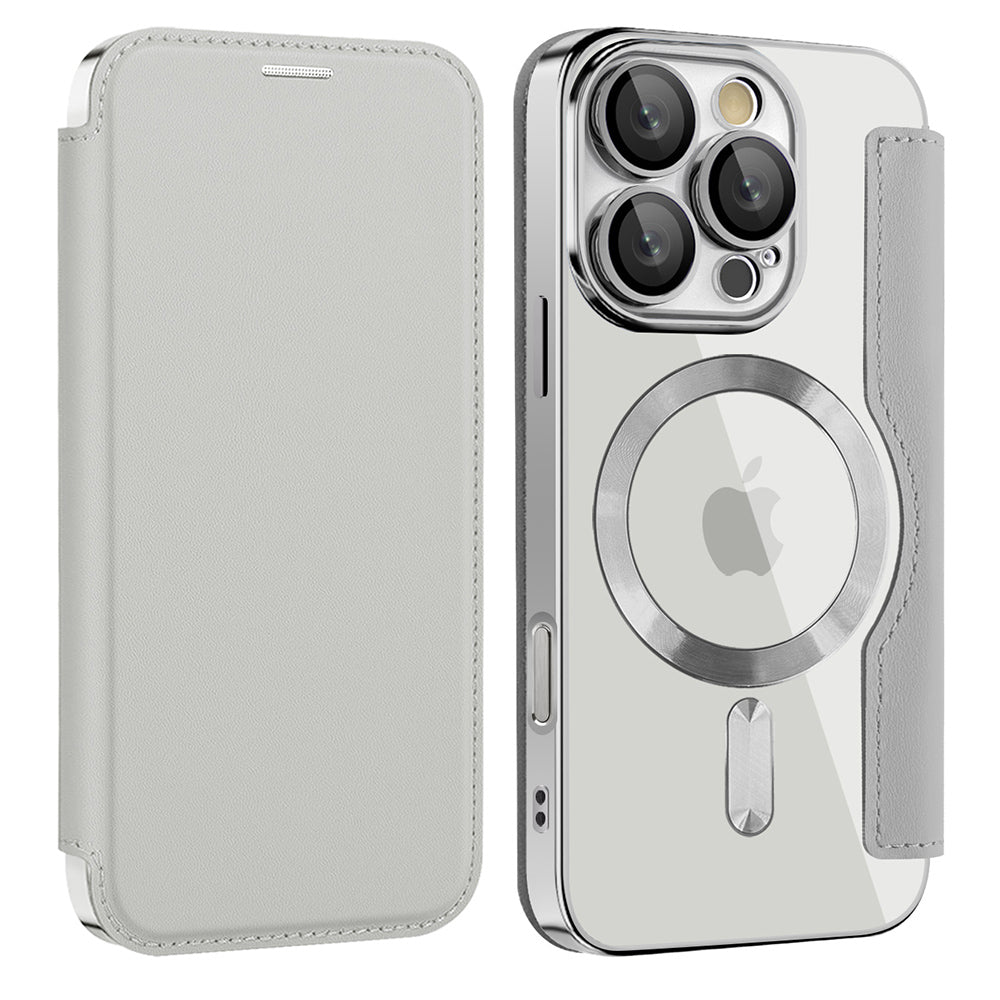 Coque MagSafe pour Apple iPhone 16 Pro Max, Techsuit, SmartMag Book, Gris