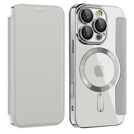 Custodia MagSafe per Apple iPhone 16 Pro Max, Techsuit, SmartMag Book, Grigio
