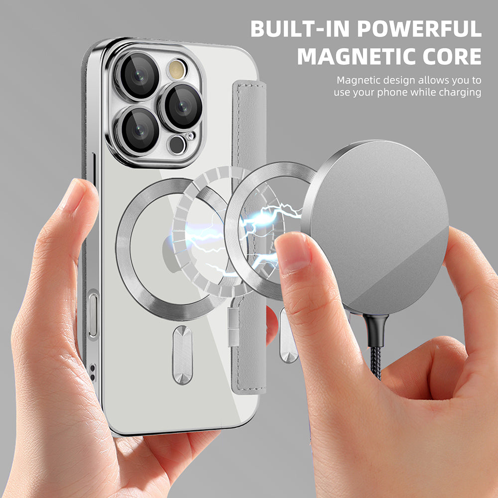 Coque MagSafe pour Apple iPhone 16 Pro Max, Techsuit, SmartMag Book, Gris