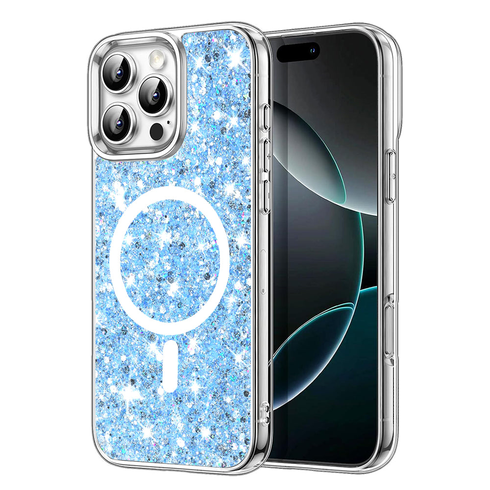 Coque MagSafe pour Apple iPhone 16 Pro Max, Techsuit, Paillettes Scintillantes, Bleu