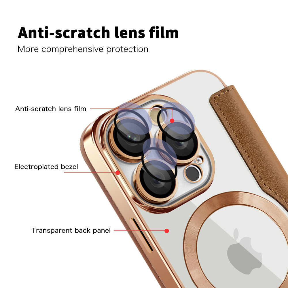 Custodia MagSafe per Apple iPhone 16 Pro, Techsuit, SmartMag Book, Marrone