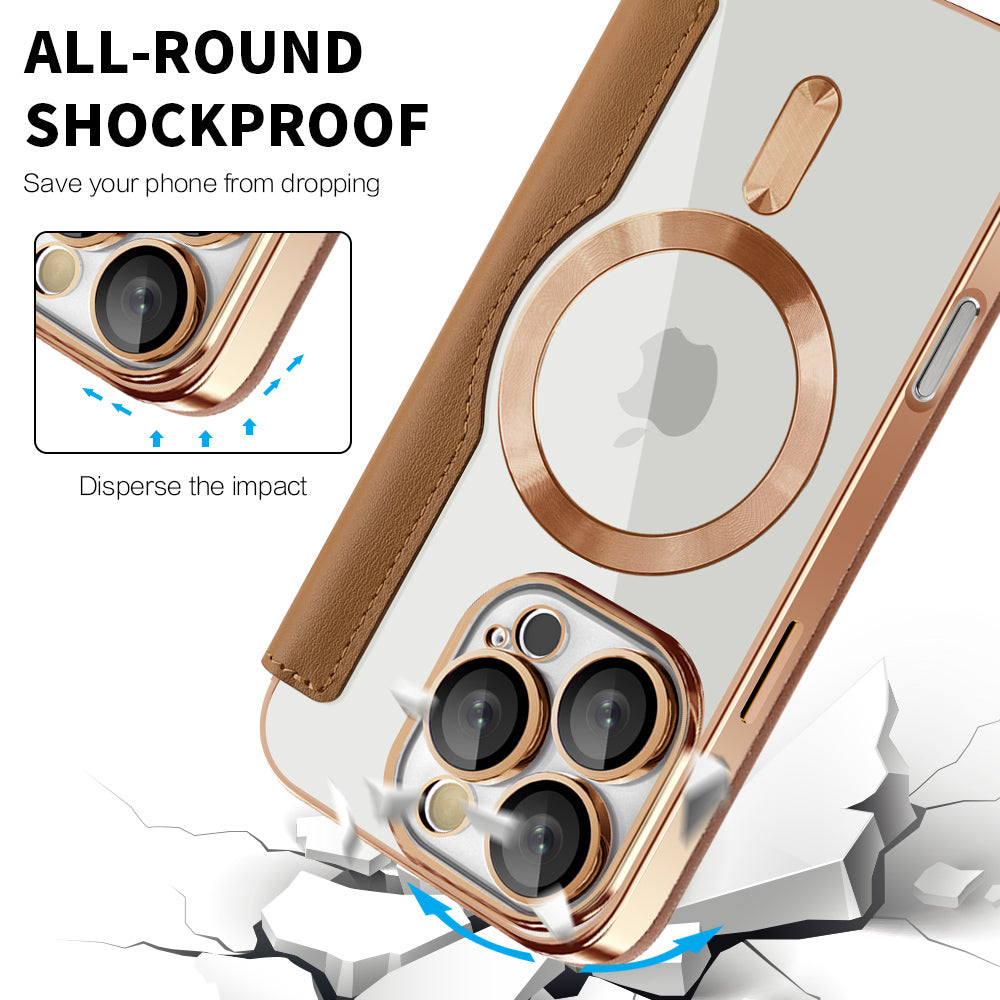 Custodia MagSafe per Apple iPhone 16 Pro, Techsuit, SmartMag Book, Marrone