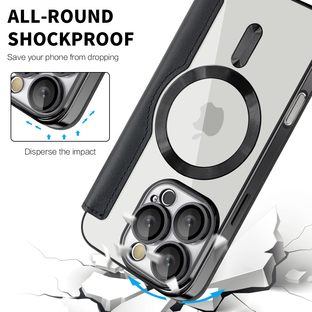 Custodia MagSafe per Apple iPhone 16 Pro, Techsuit, SmartMag Book, Nera