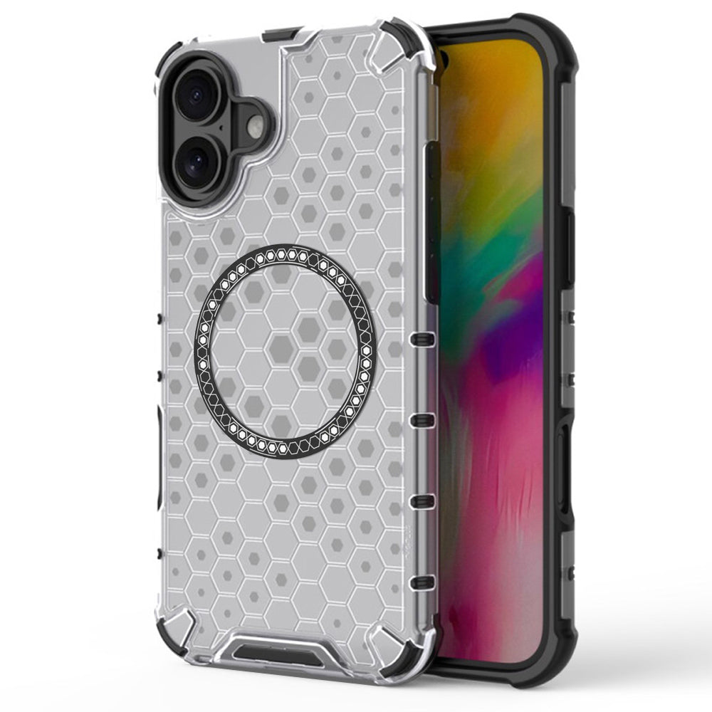 Custodia MagSafe per Apple iPhone 16, Techsuit, HoneyComb Shield, Bianca