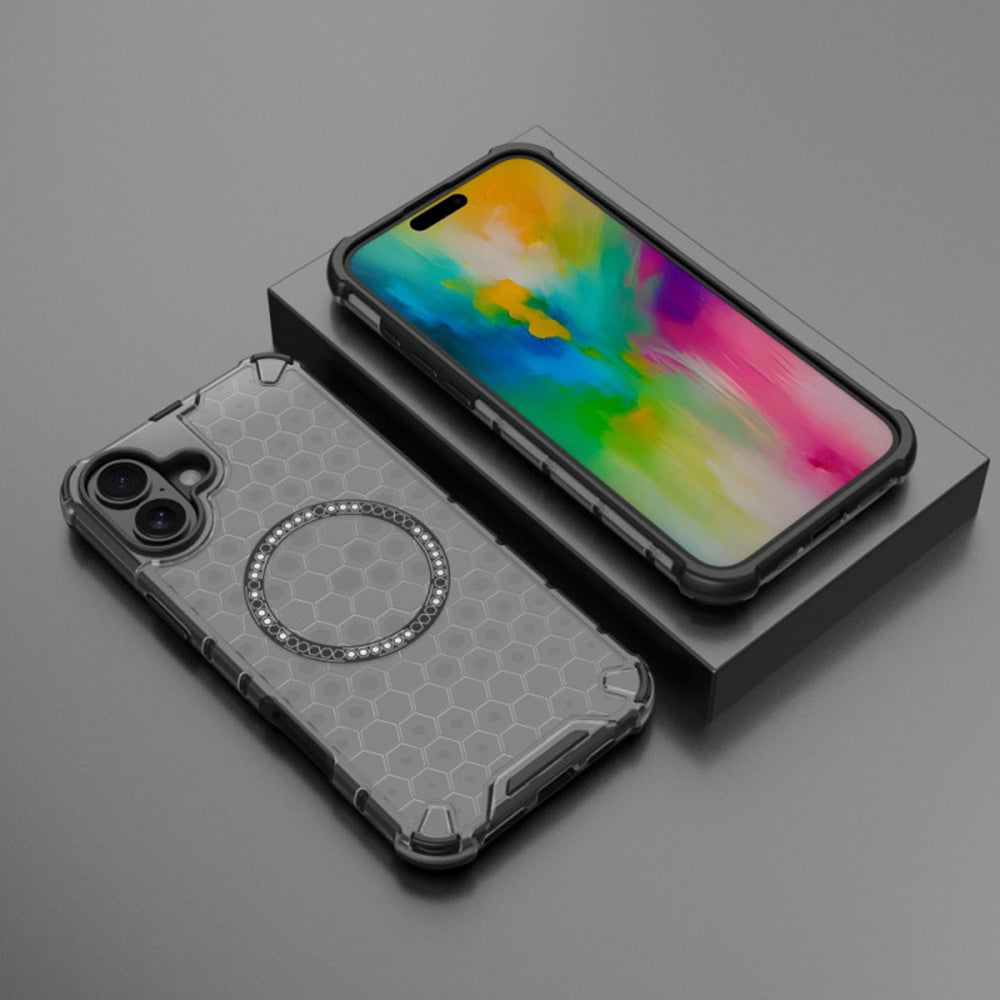 Custodia MagSafe per Apple iPhone 16, Techsuit, HoneyComb Shield, Bianca
