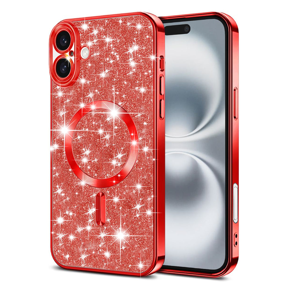 Custodia MagSafe per Apple iPhone 16, Techsuit, Luxury Glitter, Rossa