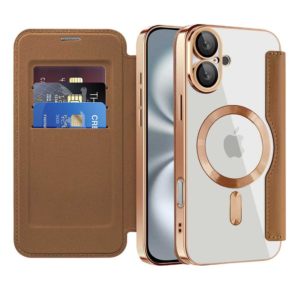 Coque MagSafe pour Apple iPhone 16, Techsuit, SmartMag Book, Marron