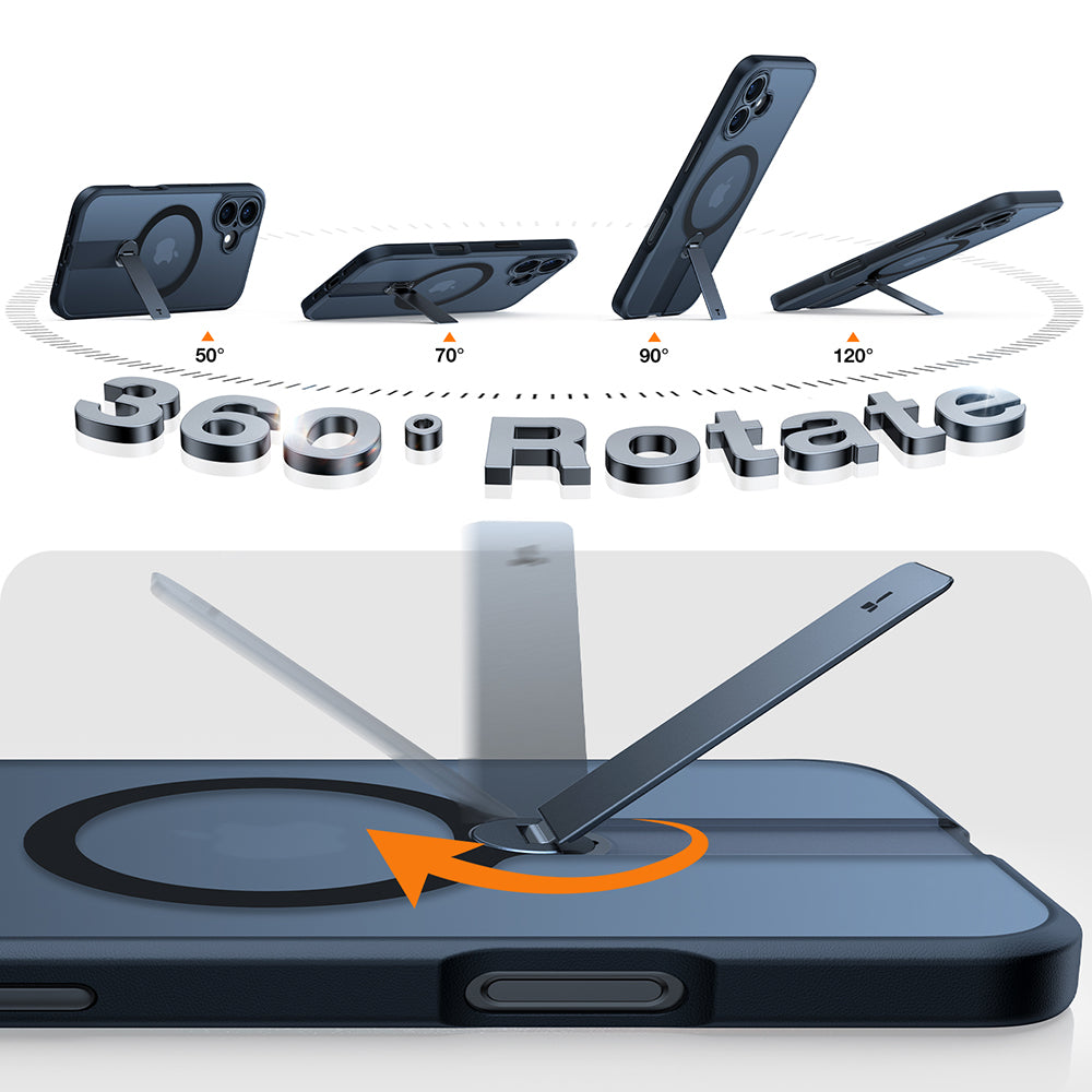 Custodia MagSafe per Apple iPhone 16, Torras, Pstand Spin, Nera