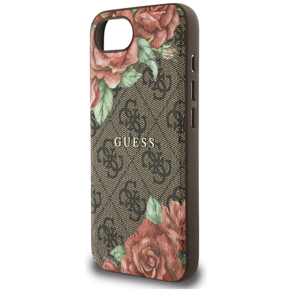 Étui MagSafe pour Apple iPhone 17e / 16e, Guess, Imprimé Fleurs 4G, Marron