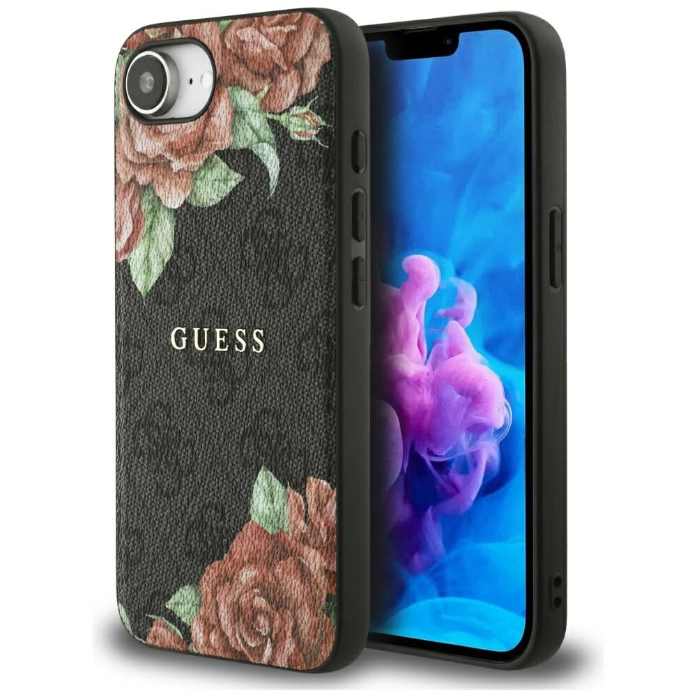Custodia MagSafe per Apple iPhone 17e / 16e, Guess, 4G Flowers Print, Nera
