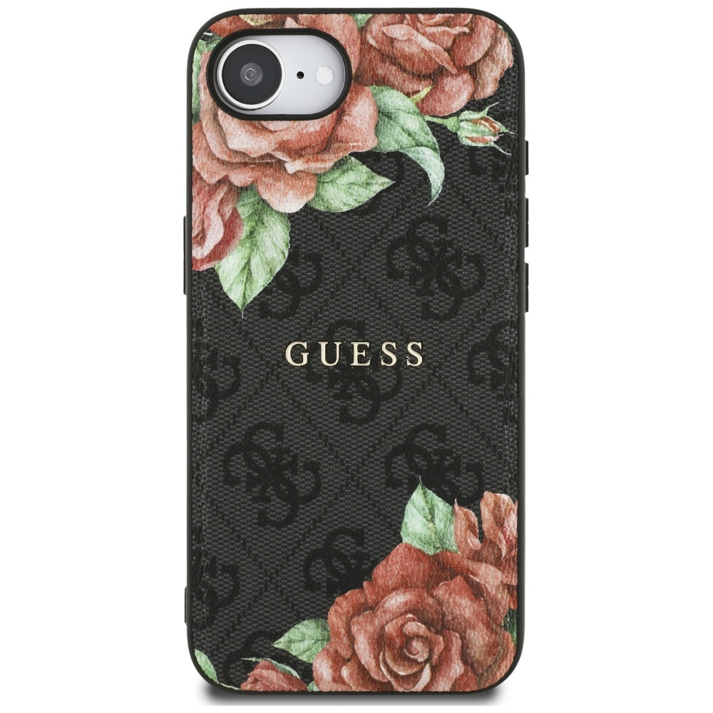 Custodia MagSafe per Apple iPhone 17e / 16e, Guess, 4G Flowers Print, Nera