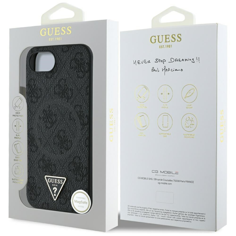 Custodia MagSafe per Apple iPhone 17e / 16e, Guess, 4G Ring Triangle Logo, Nera