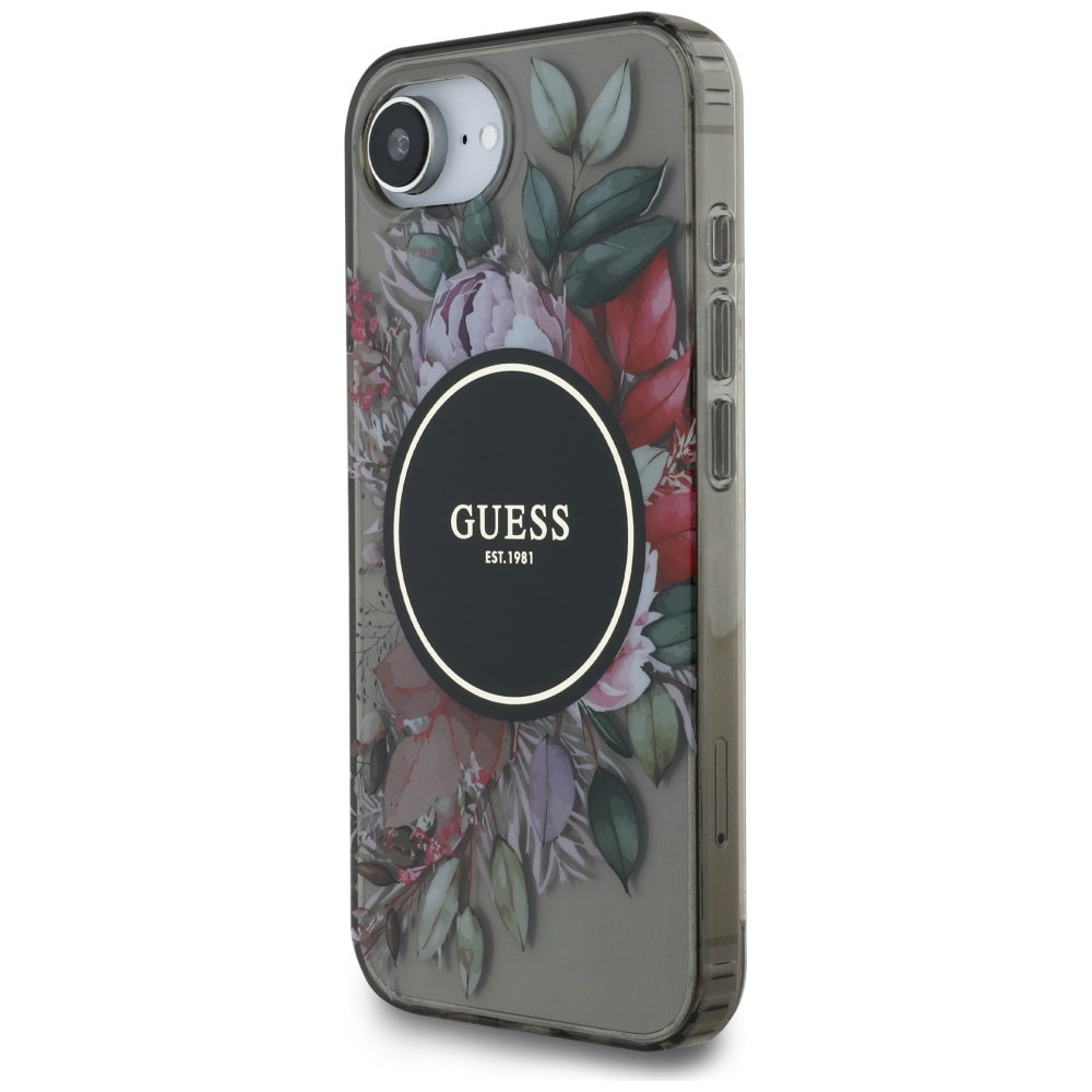 Custodia MagSafe per Apple iPhone 17e / 16e, Guess, IML Flowers, Nera