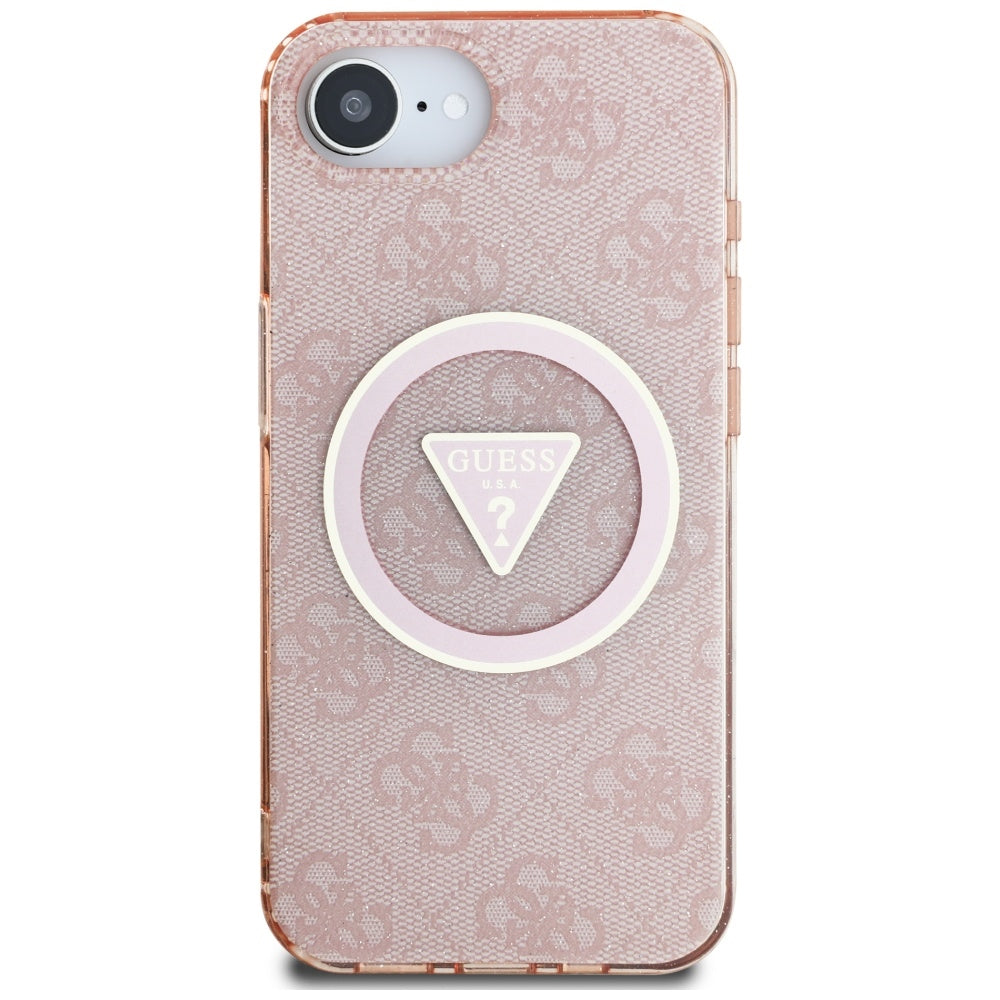 Custodia MagSafe per Apple iPhone 17e / 16e, Guess, IML Glitter 4G Circle Triangle, Rosa