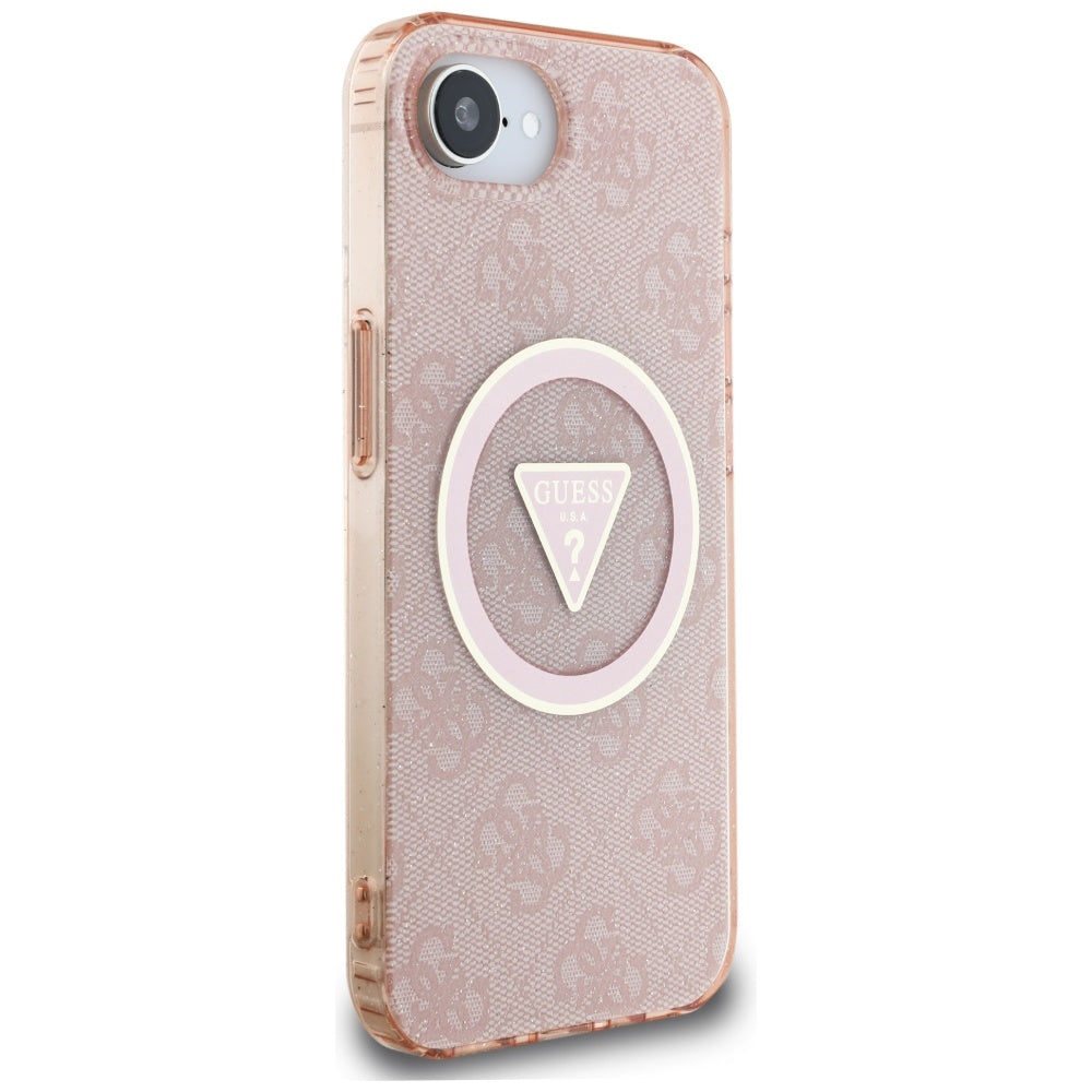 Custodia MagSafe per Apple iPhone 17e / 16e, Guess, IML Glitter 4G Circle Triangle, Rosa