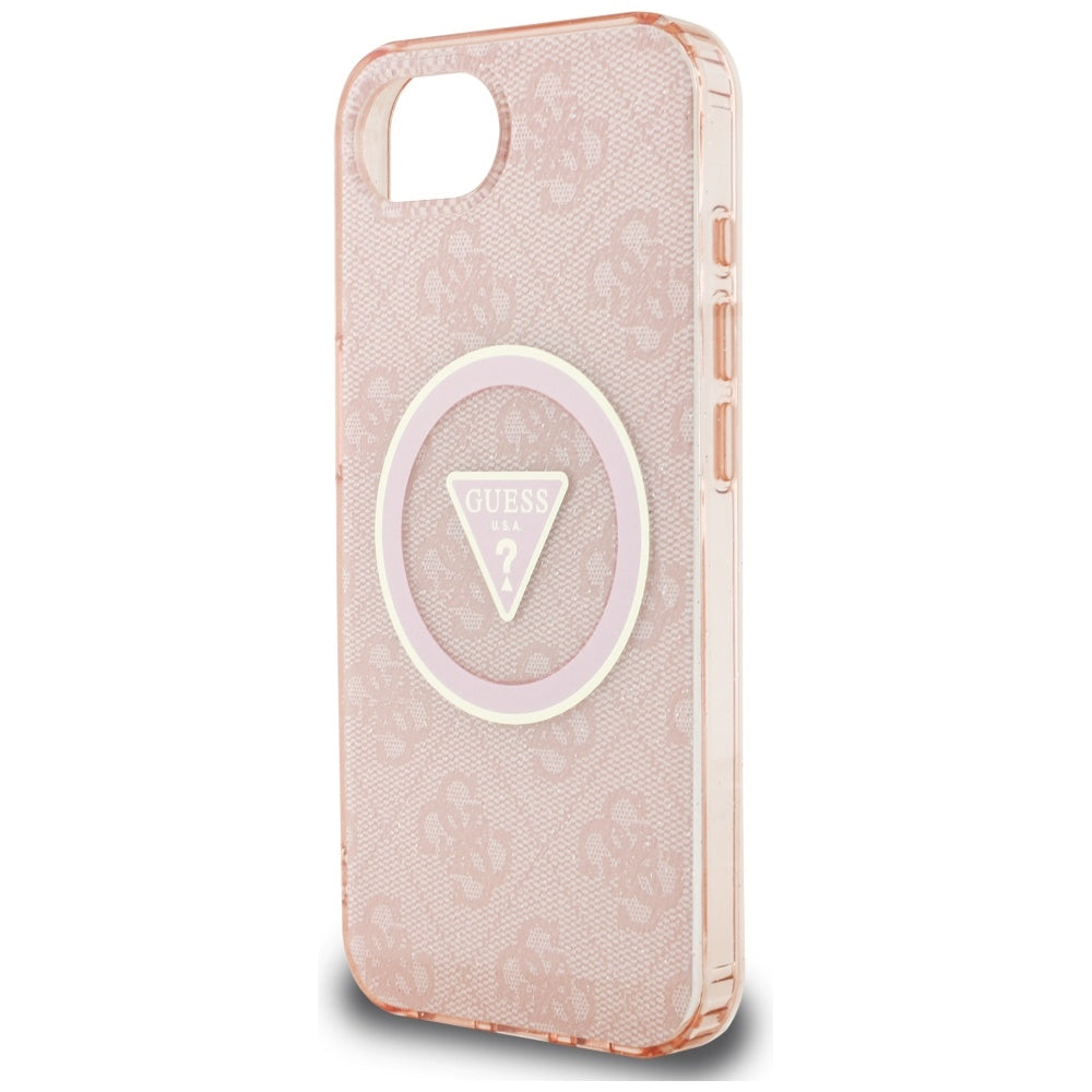 Custodia MagSafe per Apple iPhone 17e / 16e, Guess, IML Glitter 4G Circle Triangle, Rosa