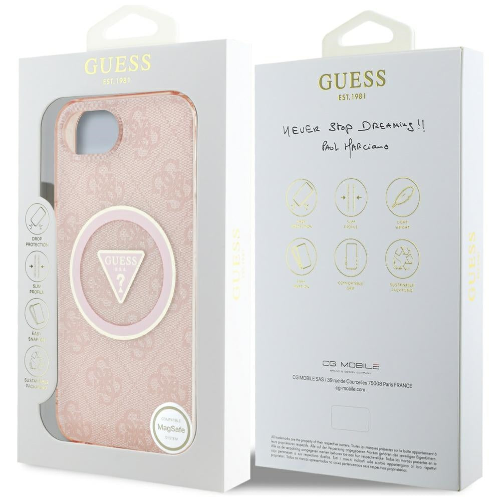 Custodia MagSafe per Apple iPhone 17e / 16e, Guess, IML Glitter 4G Circle Triangle, Rosa