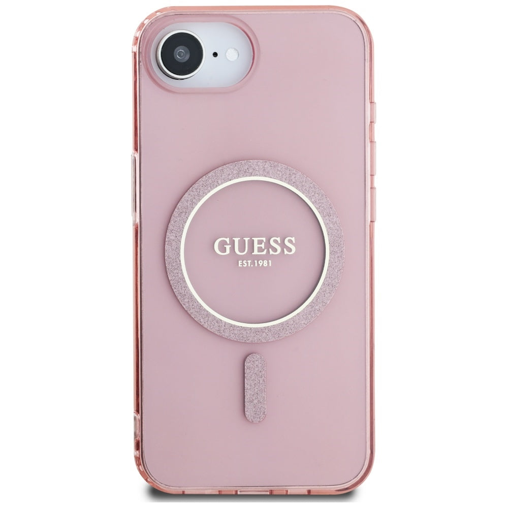 Étui MagSafe pour Apple iPhone 17e / 16e, Guess, IML Glitter Circle, Rose