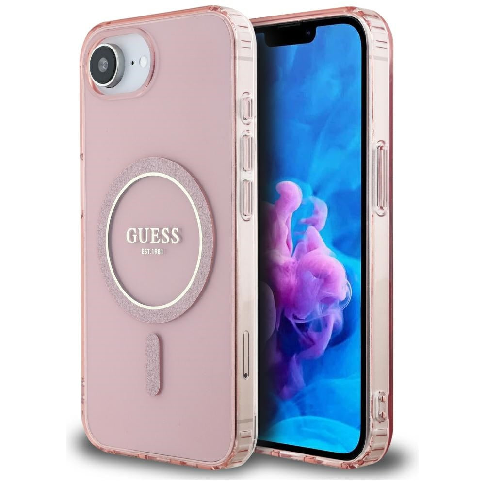 Étui MagSafe pour Apple iPhone 17e / 16e, Guess, IML Glitter Circle, Rose