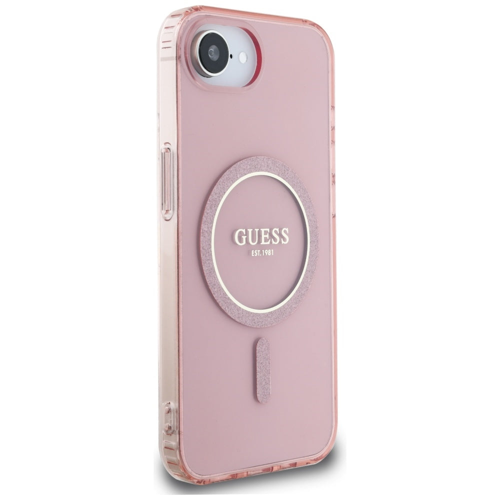 Étui MagSafe pour Apple iPhone 17e / 16e, Guess, IML Glitter Circle, Rose