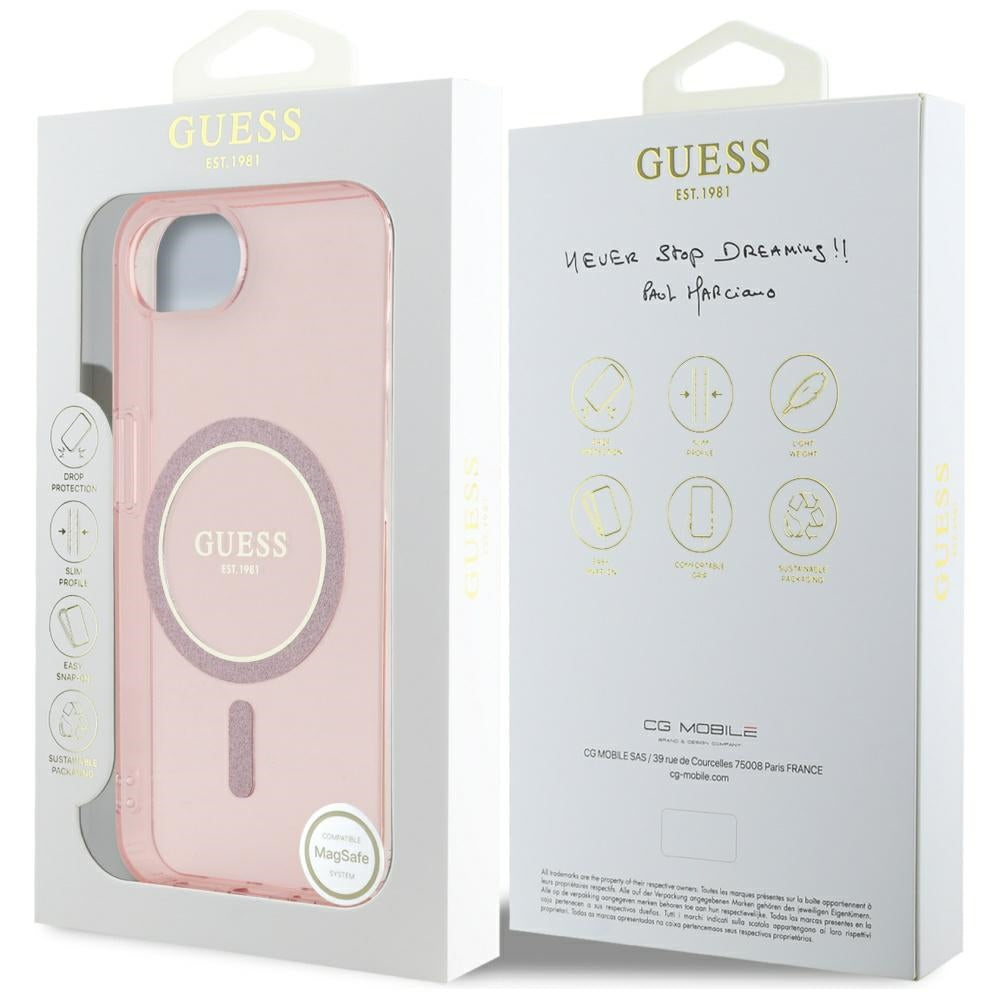Étui MagSafe pour Apple iPhone 17e / 16e, Guess, IML Glitter Circle, Rose