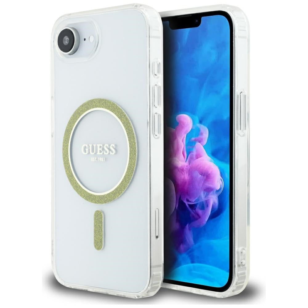 MagSafe Hülle für Apple iPhone 17e / 16e, Guess, IML Glitter Circle, Transparent