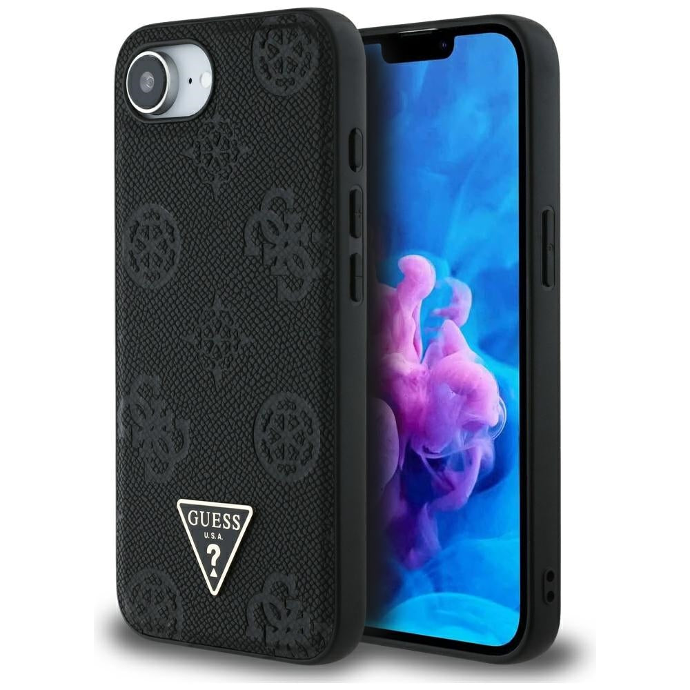 Custodia MagSafe per Apple iPhone 17e / 16e, Guess, Peony Grained Hot Stamp Triangle, Nera