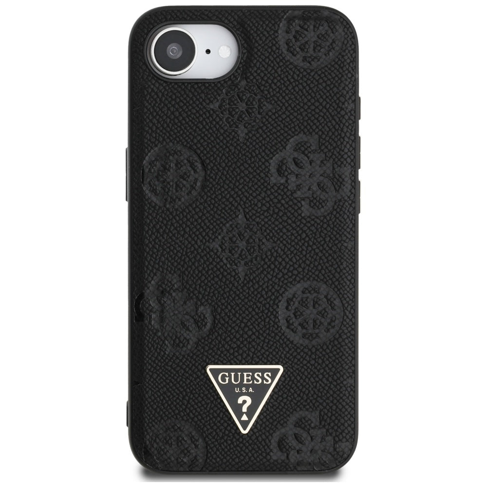 Custodia MagSafe per Apple iPhone 17e / 16e, Guess, Peony Grained Hot Stamp Triangle, Nera