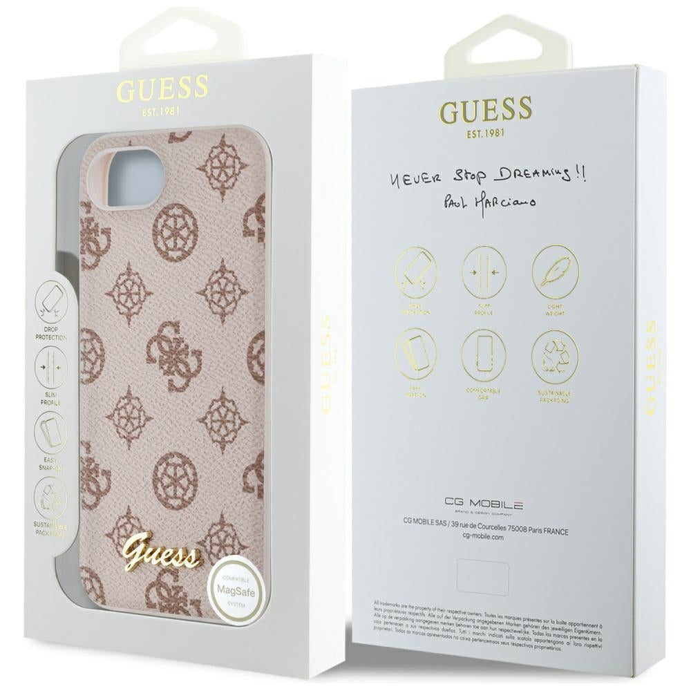 Coque MagSafe pour Apple iPhone 17e / 16e, Guess, Peony Script, Marron